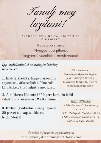Kedvezményes Autogén tréning tanfolyam egyéni keretek között