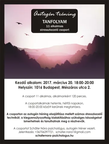 Autogén tréning tanfolyam a hétköznapok nyugalmáért- 11 alkalmas csoport